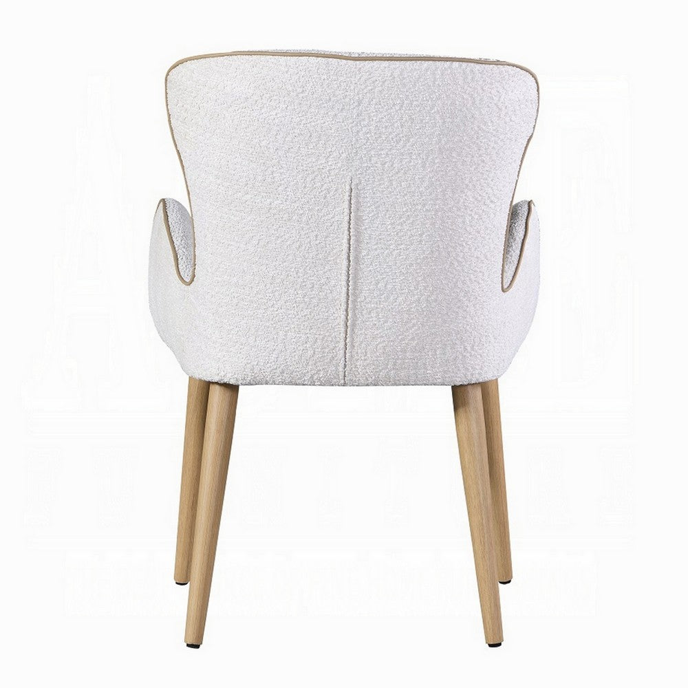 Benjara Willy Side Chair Set of 2, White Boucle, Soft Padding, Brown Wood Legs