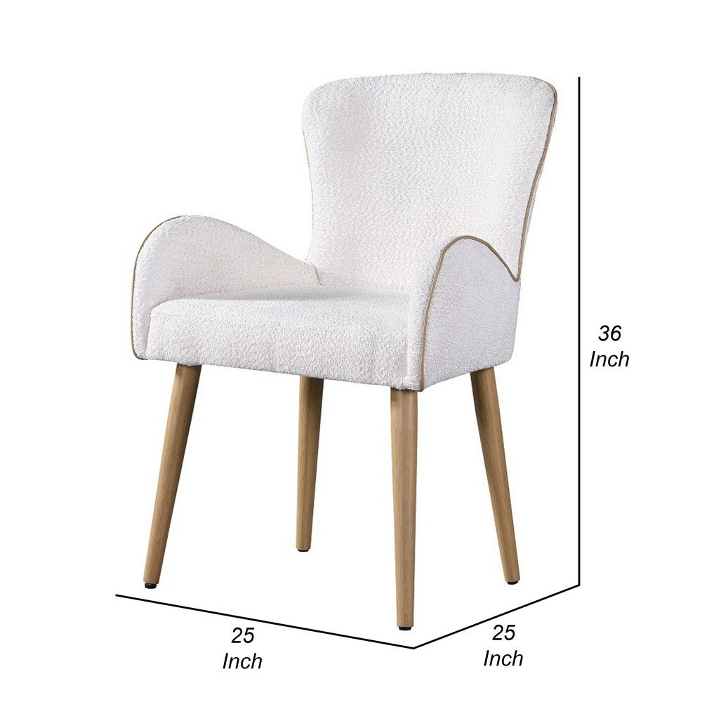 Benjara Willy Side Chair Set of 2, White Boucle, Soft Padding, Brown Wood Legs