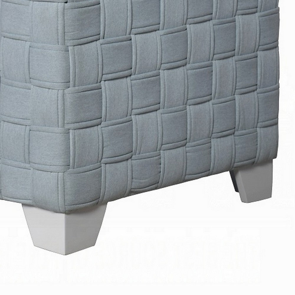 Benjara Reah Accent Chair, Knitted Light Blue Chenille, White Composite Wood