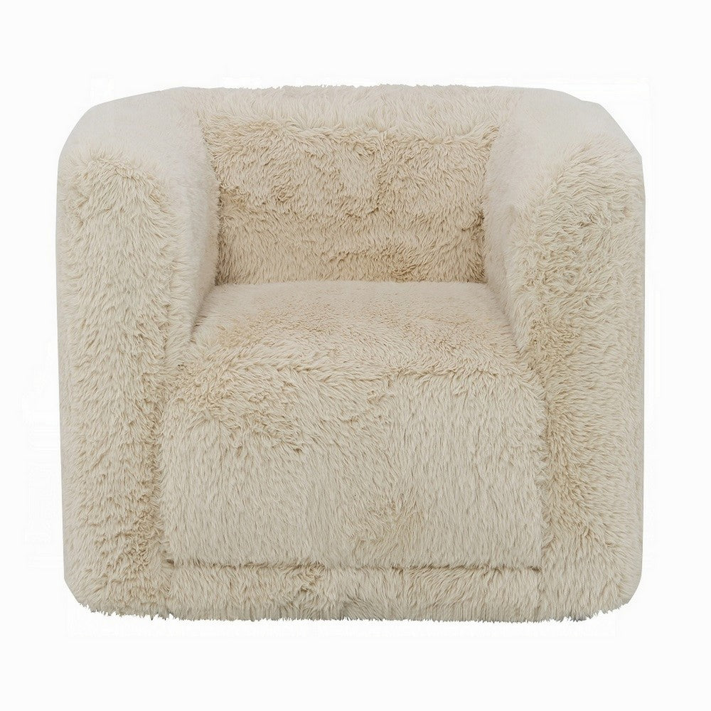 Benjara Savoir Swivel Accent Chair, Modern Soft Furry Beige Fabric, Round Arms