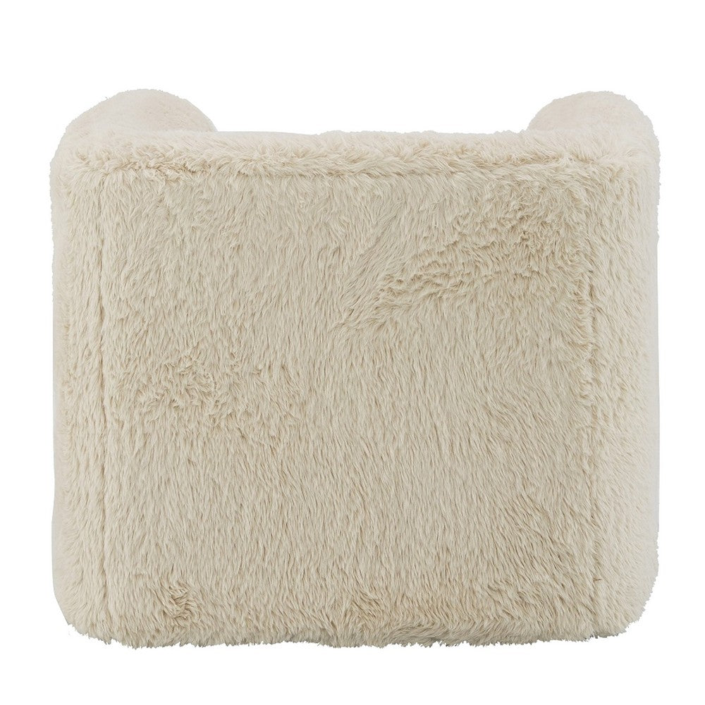 Benjara Savoir Swivel Accent Chair, Modern Soft Furry Beige Fabric, Round Arms
