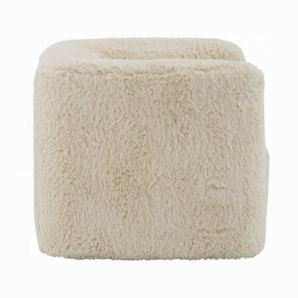Benjara Savoir Swivel Accent Chair, Modern Soft Furry Beige Fabric, Round Arms