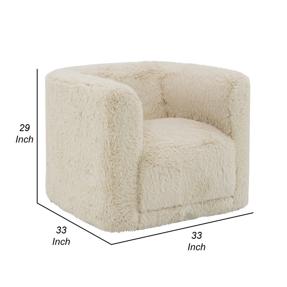 Benjara Savoir Swivel Accent Chair, Modern Soft Furry Beige Fabric, Round Arms