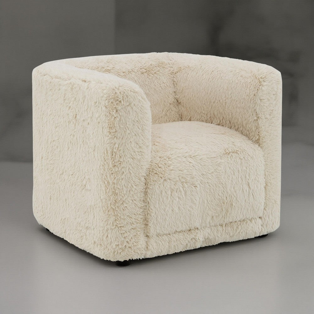 Benjara Savoir Swivel Accent Chair, Modern Soft Furry Beige Fabric, Round Arms