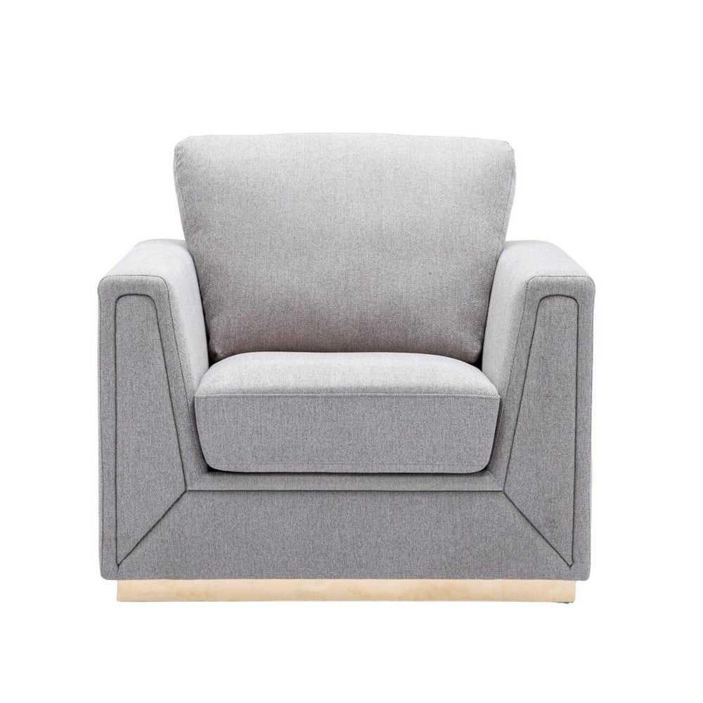 Benjara Sylvie Accent Armchair, Gray Linen, Square Modern Gold Base