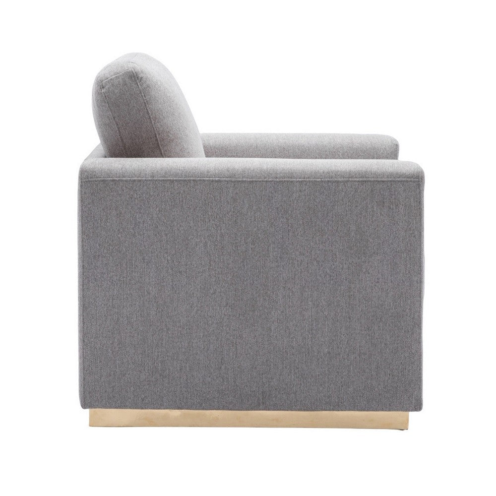 Benjara Sylvie Accent Armchair, Gray Linen, Square Modern Gold Base