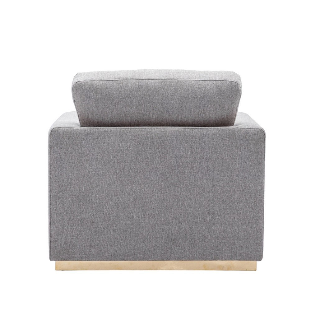 Benjara Sylvie Accent Armchair, Gray Linen, Square Modern Gold Base