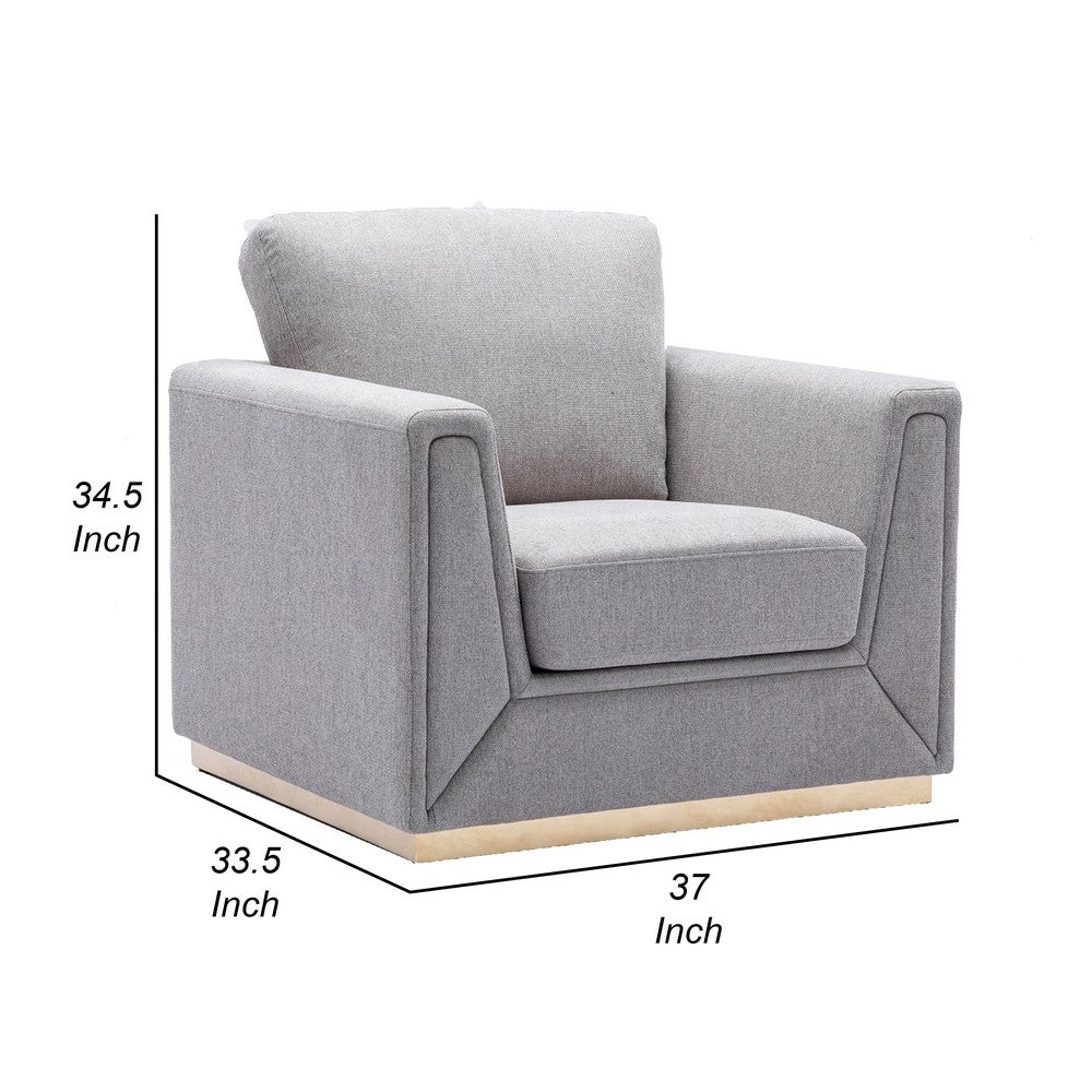Benjara Sylvie Accent Armchair, Gray Linen, Square Modern Gold Base