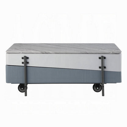 Benjara Mindy Coffee Table with Lift Top, 3 Compartments, White Gray 47 Inch
