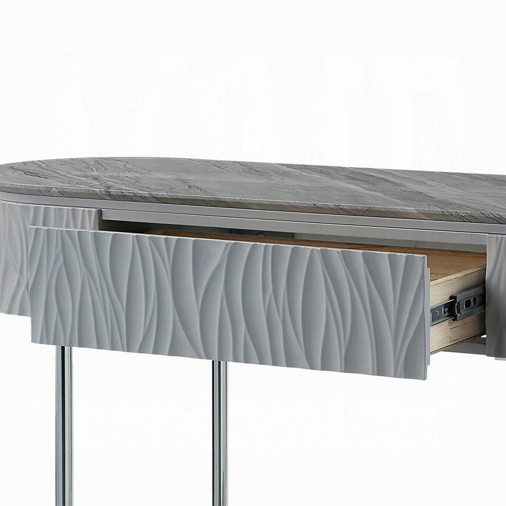 Benjara Doug Sofa Table, Gray High Gloss Wood, Drawers, Chrome Metal, 47 Inch