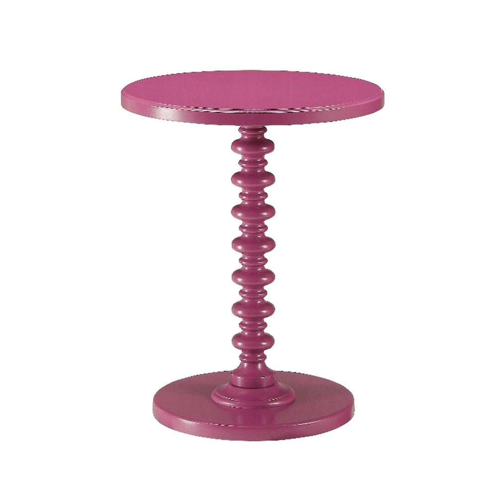 Benjara Toni Round Accent Table with Turned Pedestal Base, 22 Inch Purple Wood
