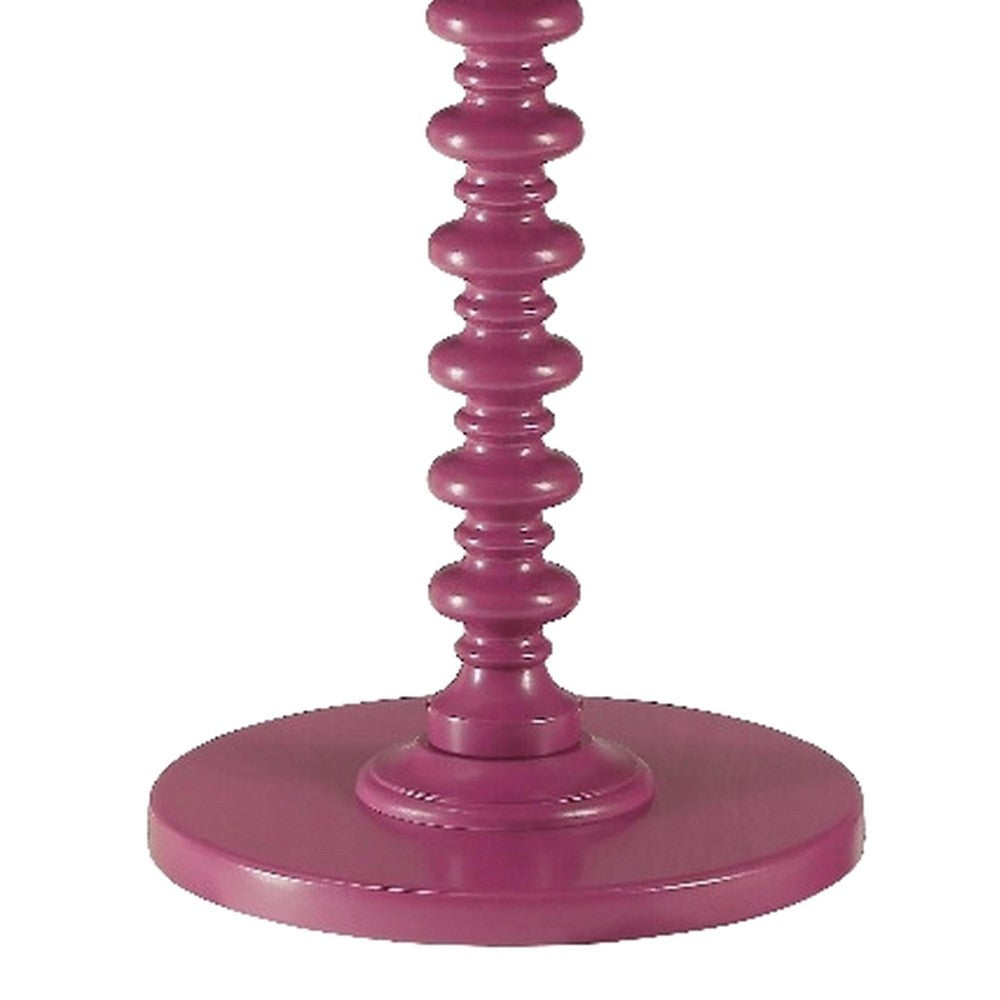 Benjara Toni Round Accent Table with Turned Pedestal Base, 22 Inch Purple Wood