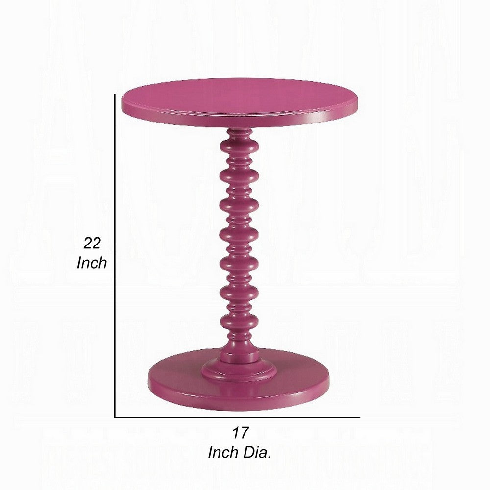 Benjara Toni Round Accent Table with Turned Pedestal Base, 22 Inch Purple Wood
