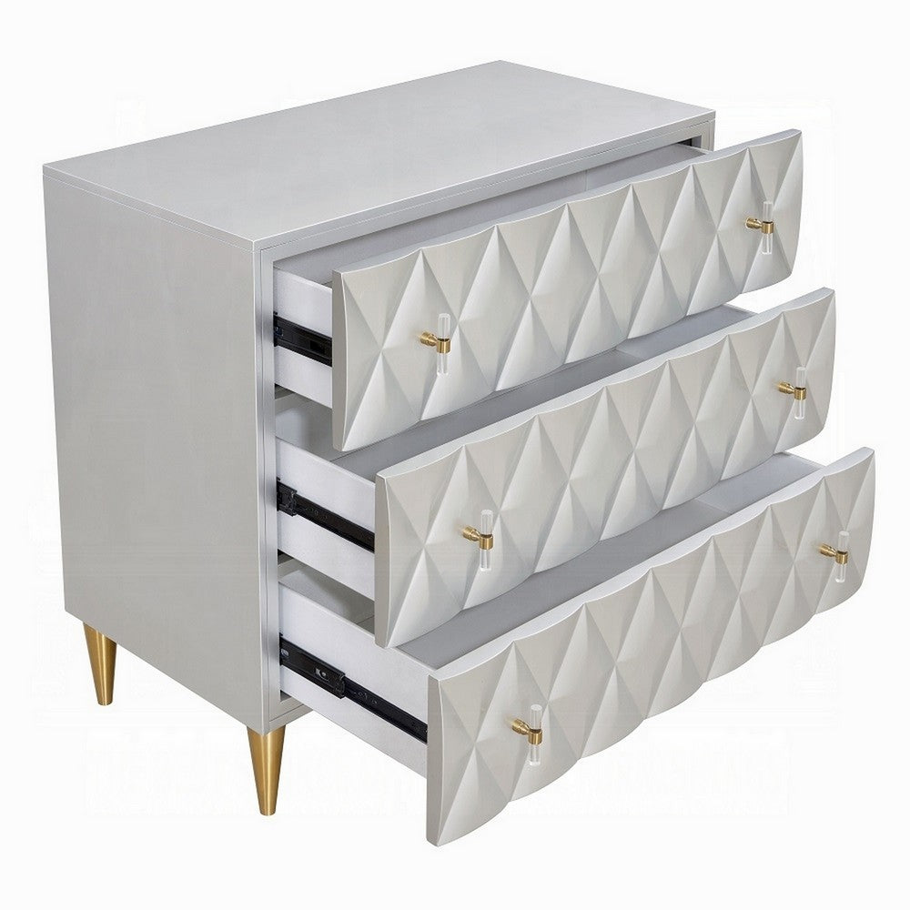 Benjara 36 Inch Wide Nightstand Dresser, Drawers w Jewelry Tray, Silver, Gold