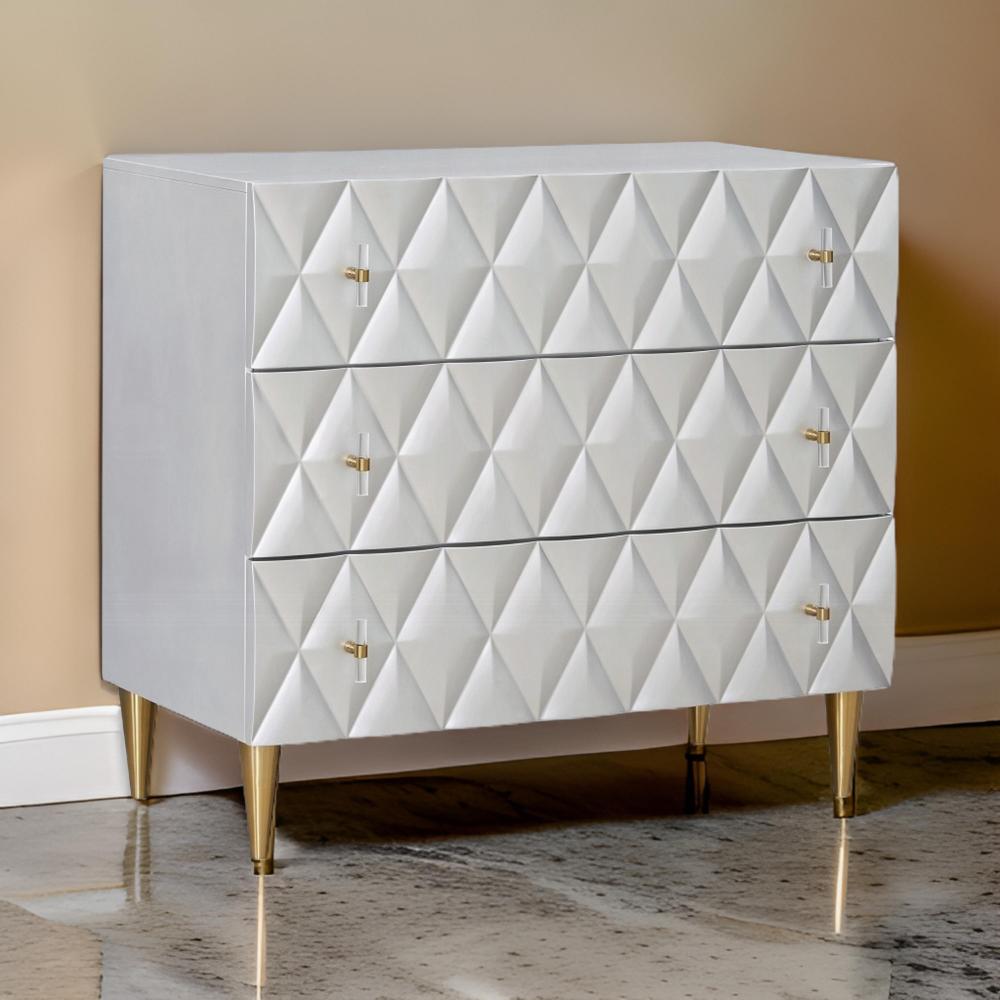 Benjara 36 Inch Wide Nightstand Dresser, Drawers w Jewelry Tray, Silver, Gold