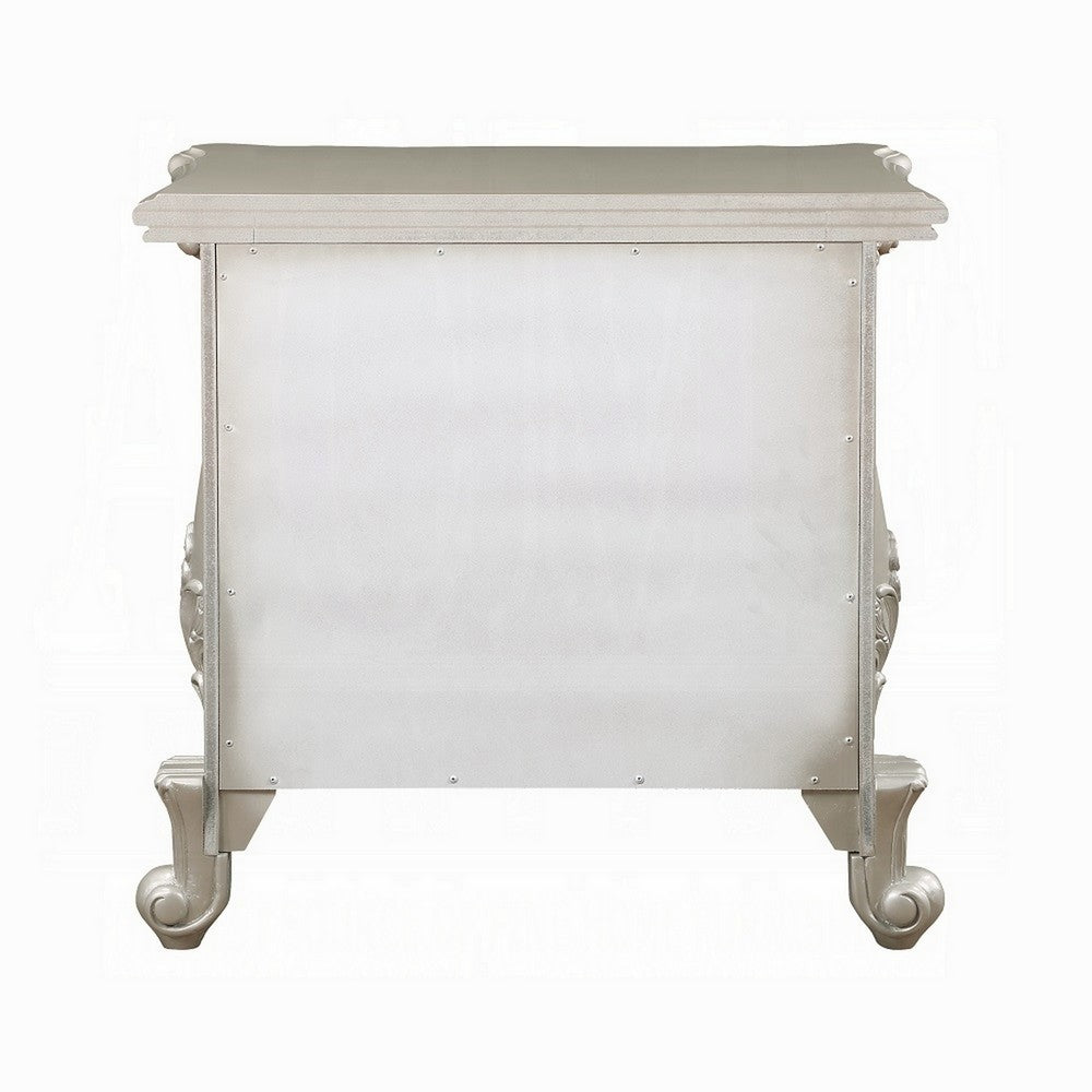 Benjara Bowe Nightstand with 2 Drawers, Scrolled, 32 Inch Champagne Gold Wood