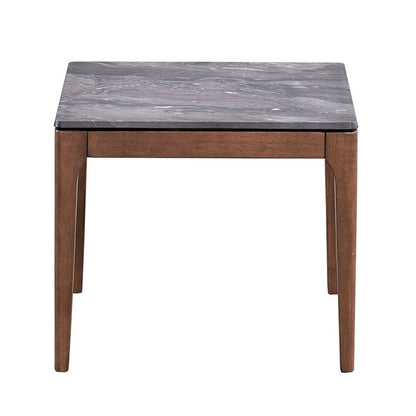 Benjara Evis Side End Table, 24 Inch Square Gray Faux Stone Top, Brown Wood