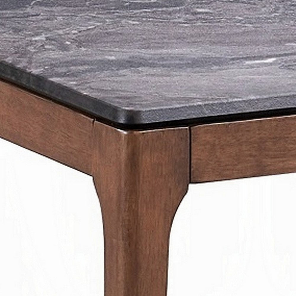 Benjara Evis Side End Table, 24 Inch Square Gray Faux Stone Top, Brown Wood