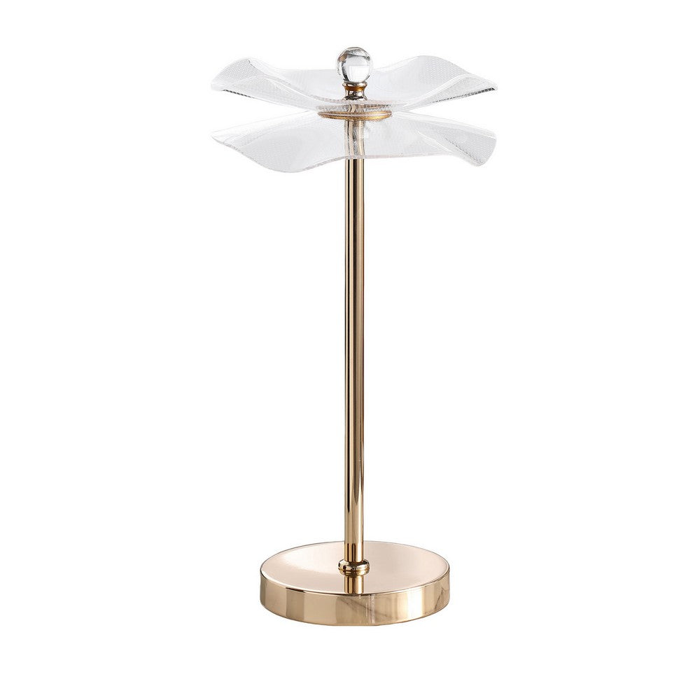 Benjara Accent Table Lamp, LED, Lotus Shape Acrylic, Copper, Gold, 18 Inch