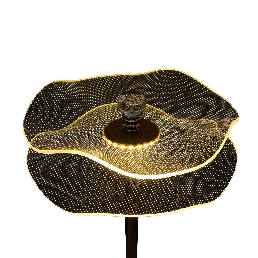 Benjara Accent Table Lamp, LED, Lotus Shape Acrylic, Copper, Gold, 18 Inch