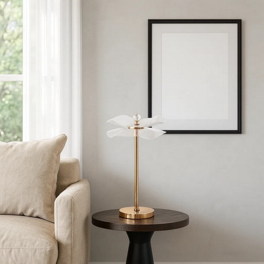 Benjara Accent Table Lamp, LED, Lotus Shape Acrylic, Copper, Gold, 18 Inch