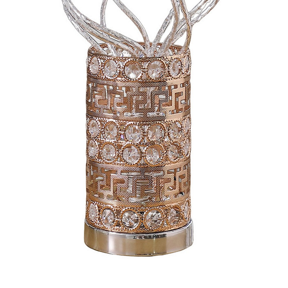 Benjara Table Lamp, Rose Bud Floral Vase, Cage Textured Gold Chrome 22 Inch