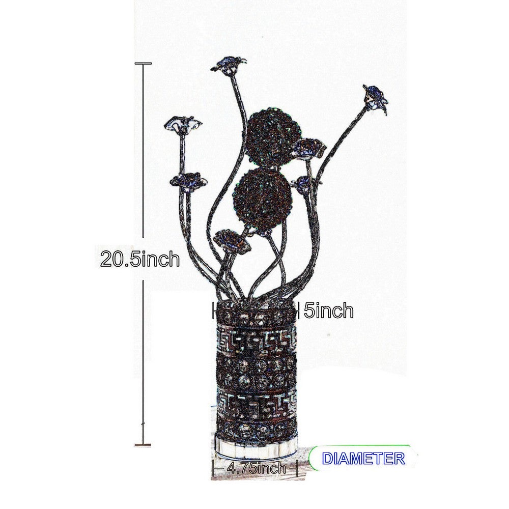 Benjara Table Lamp, Rose Bud Floral Vase, Cage Textured Gold Chrome 22 Inch