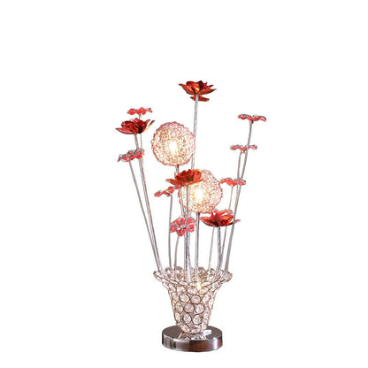 Benjara Accent Table Lamp, LED, Red Roses Trumpet Crystal Vase, Chrome 21 Inch