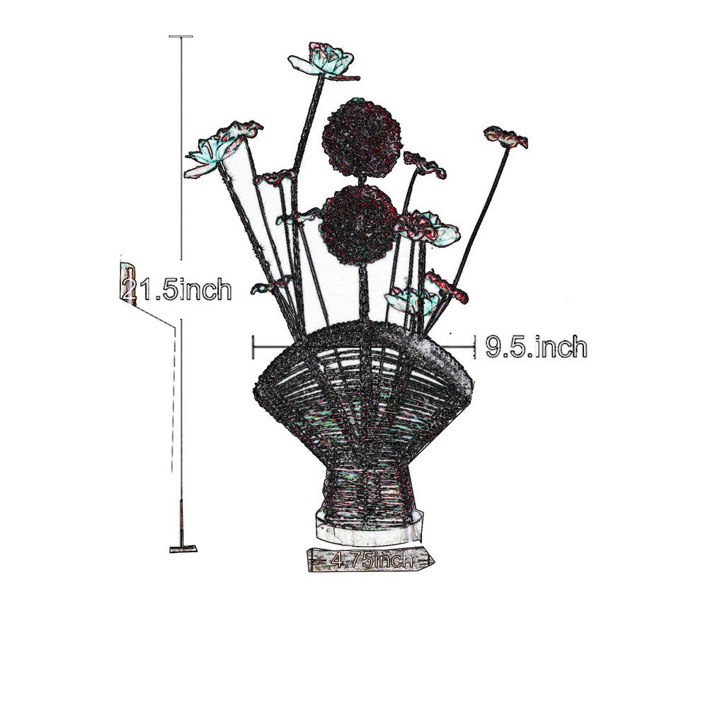 Benjara Accent Table Lamp, LED, Red Roses Fan Crystal Vase, Chrome 22 Inch