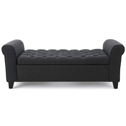 Benjara Shawn Storage Bench with Rolled Arms, 50 Inch Button Tufted Dark Gray