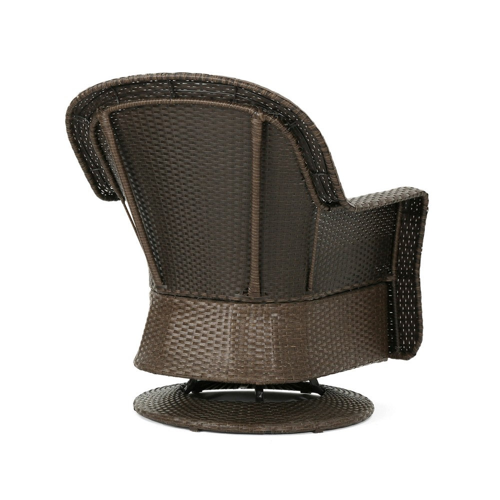 Benjara Kaia Outdoor Swivel Accent Chair Set of 2, Rattan Wicker Weave, Beige