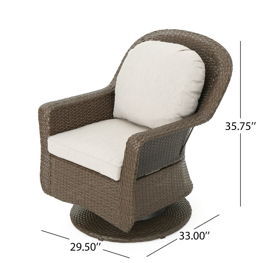 Benjara Kaia Outdoor Swivel Accent Chair Set of 2, Rattan Wicker Weave, Beige