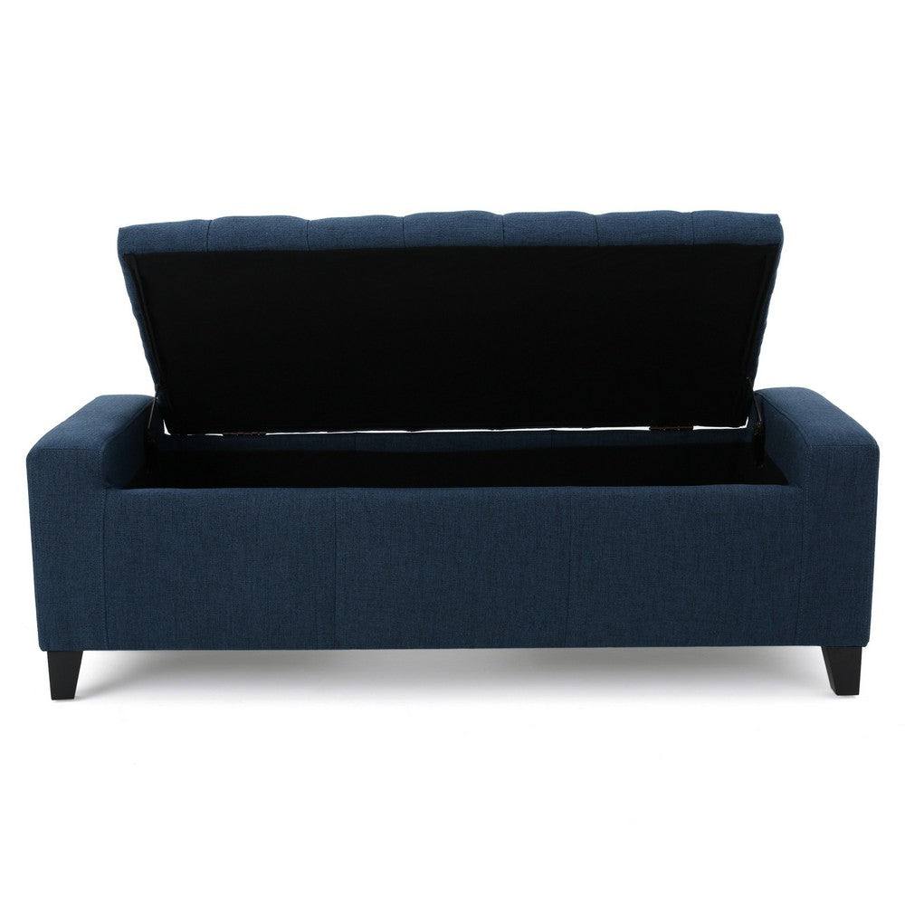 Benjara Storage Ottoman Bench, 51 Inch, Deep Button Tufted Dark Blue Fabric
