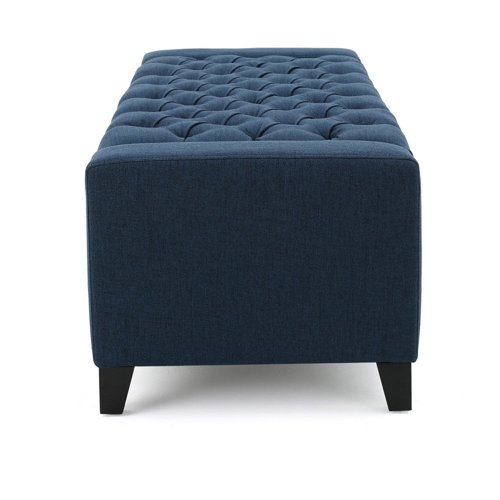 Benjara Storage Ottoman Bench, 51 Inch, Deep Button Tufted Dark Blue Fabric