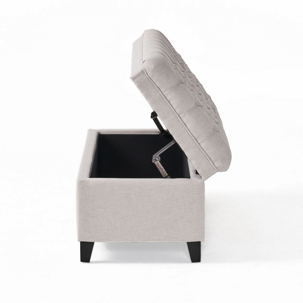 Benjara Rhya Storage Bench Ottoman, 50 Inch Seat, Button Tufted Gray Fabric