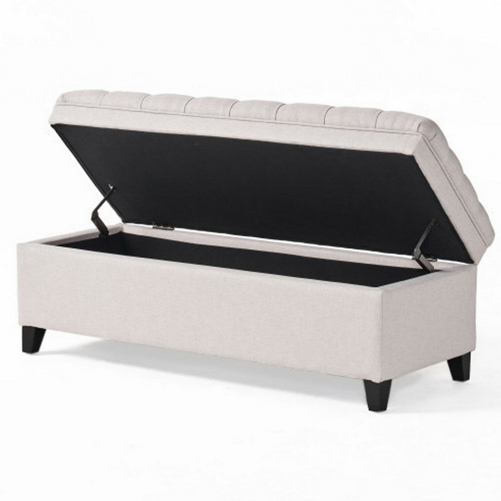 Benjara Rhya Storage Bench Ottoman, 50 Inch Seat, Button Tufted Gray Fabric