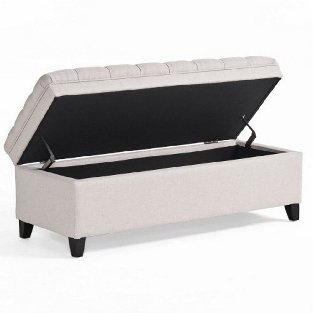 Benjara Rhya Storage Bench Ottoman, 50 Inch Seat, Button Tufted Gray Fabric
