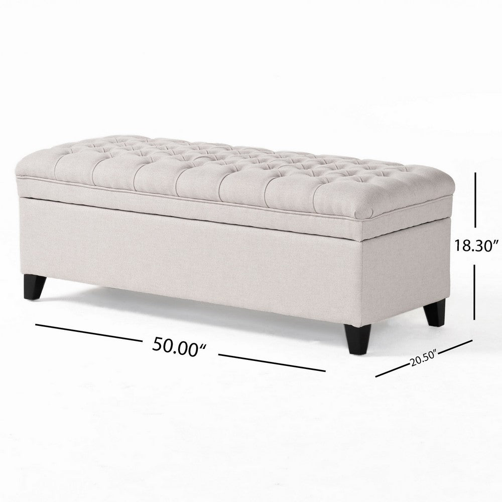 Benjara Rhya Storage Bench Ottoman, 50 Inch Seat, Button Tufted Gray Fabric
