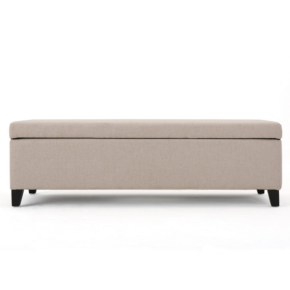 Benjara Storage Bench Ottoman, Ivory, 51 Inch Cushioned Seat, Birch Wood Legs