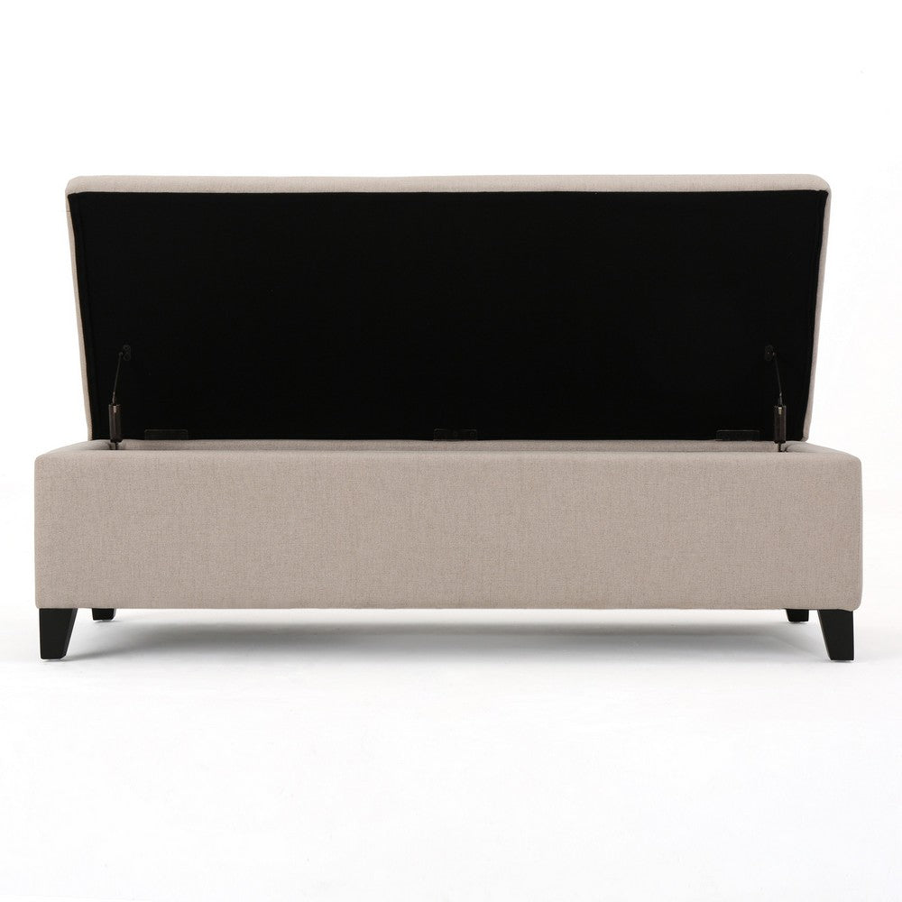 Benjara Storage Bench Ottoman, Ivory, 51 Inch Cushioned Seat, Birch Wood Legs