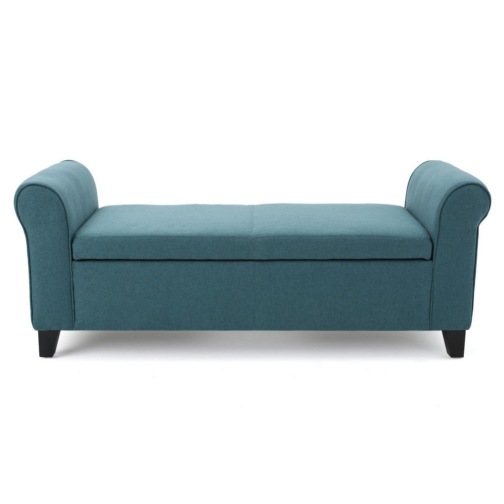 Benjara Shawn Storage Bench, 50 Inch, Rolled Arms, Solid Wood, Dark Teal Blue