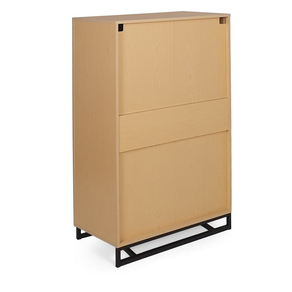 Benjara Tall Dresser Chest with 5 Drawers, Black Iron Base, Natural Brown Wood