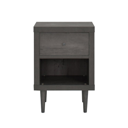 Benjara Minie Nightstand with 1 Drawer, Shelf, Rubberwood Legs, Modern Gray