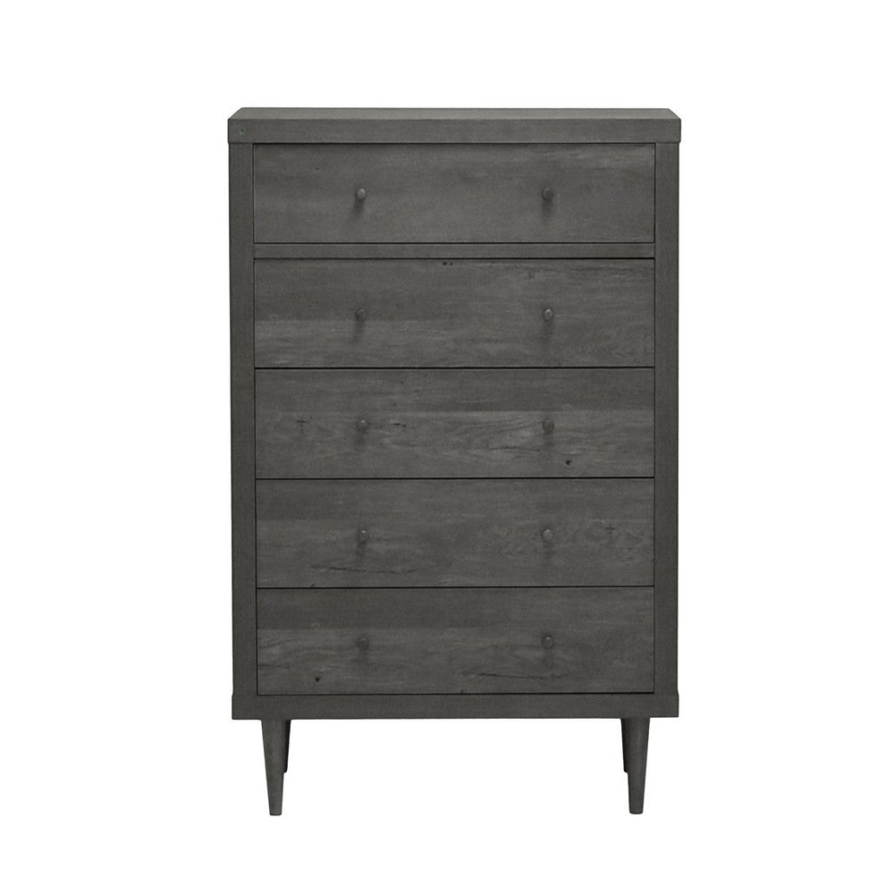 Benjara Minie Tall Dresser Chest, 5 Drawers, Rubberwood Legs, Modern Gray