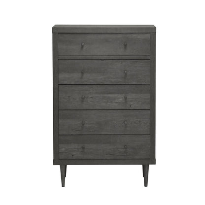 Benjara Minie Tall Dresser Chest, 5 Drawers, Rubberwood Legs, Modern Gray