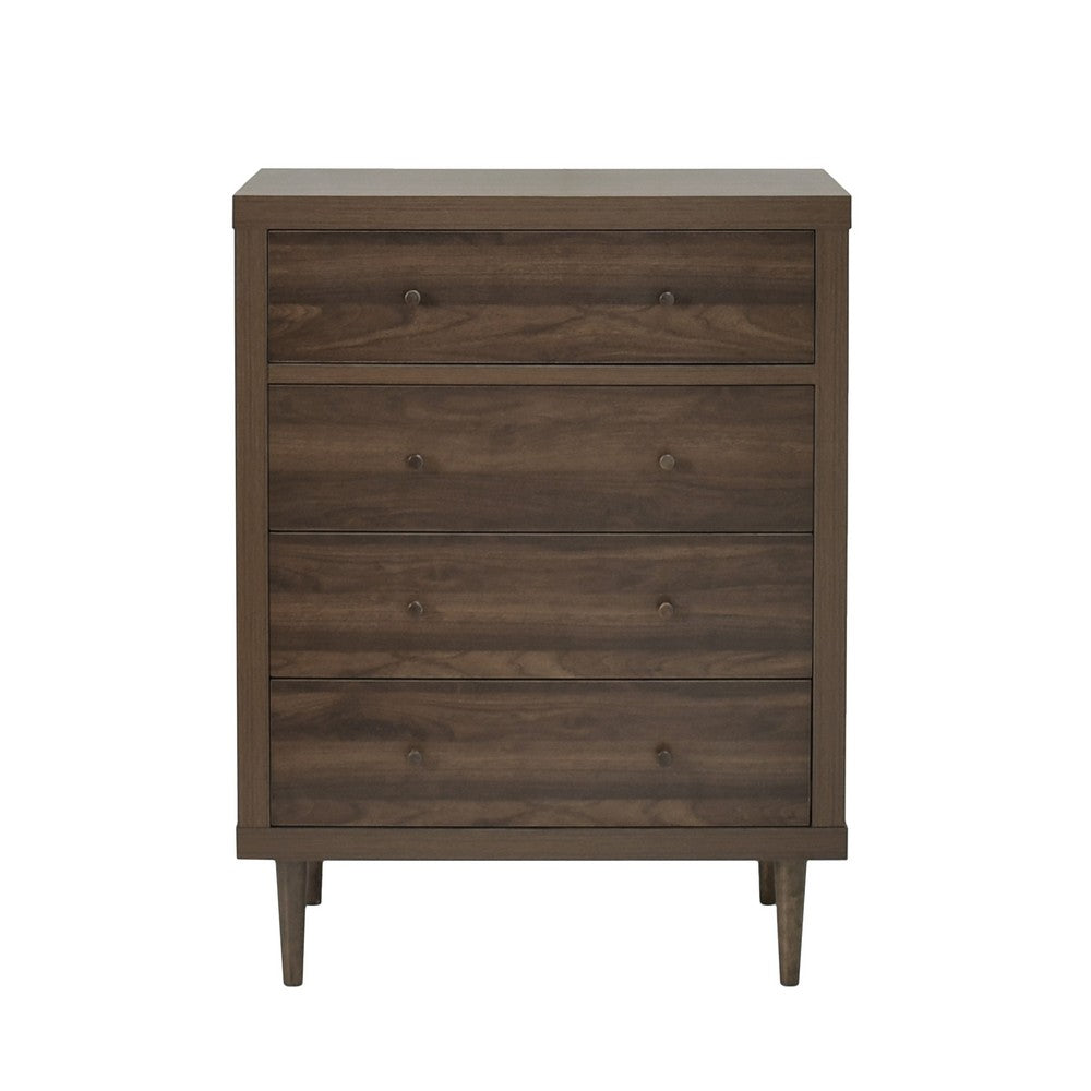Benjara Minie Dresser Chest with 4 Drawers, Rubberwood Legs, Walnut Brown
