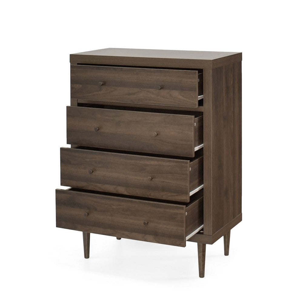 Benjara Minie Dresser Chest with 4 Drawers, Rubberwood Legs, Walnut Brown