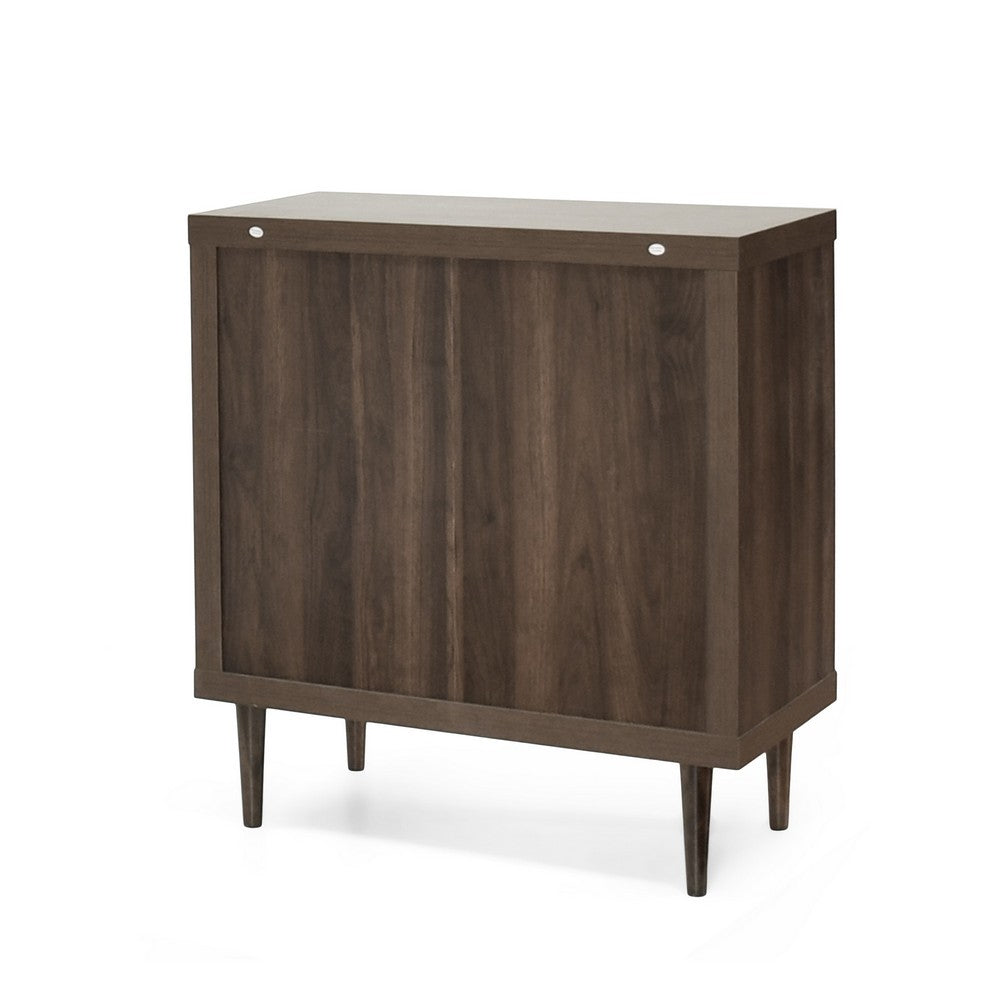 Benjara Minie Nightstand with 3 Drawers, Rubberwood Legs, Walnut Brown Wood