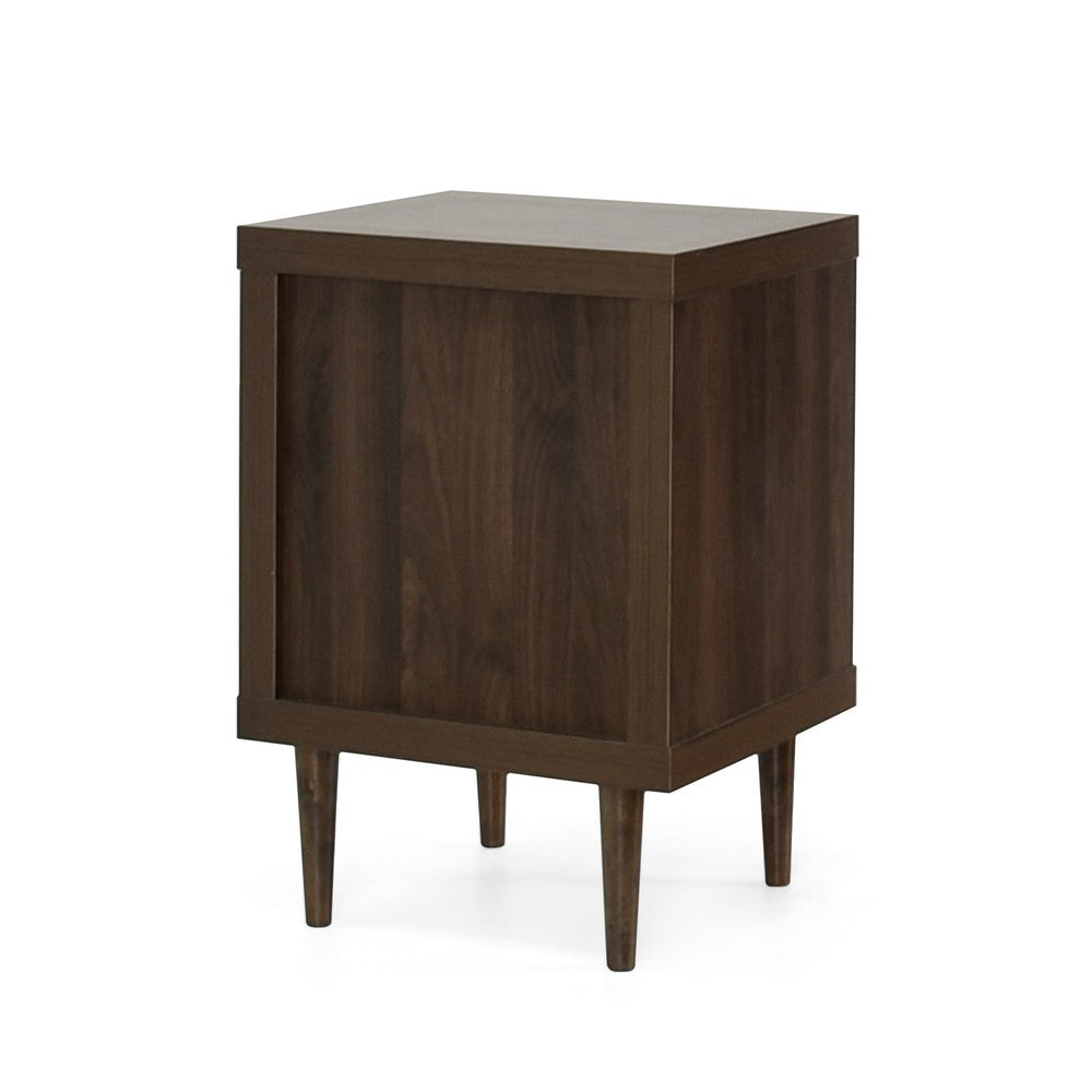 Benjara Minie Nightstand with 2 Drawers, Shelf, Rubberwood Legs, Walnut Brown