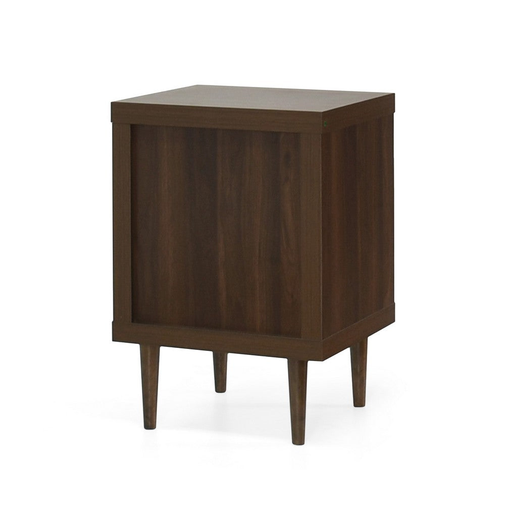 Benjara Minie Nightstand with 1 Drawer, Shelf, Rubberwood Legs, Walnut Brown